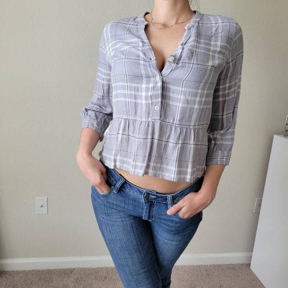 Cropped Flannel Shirt w/ Gold Detailing - Picture 4 of 10